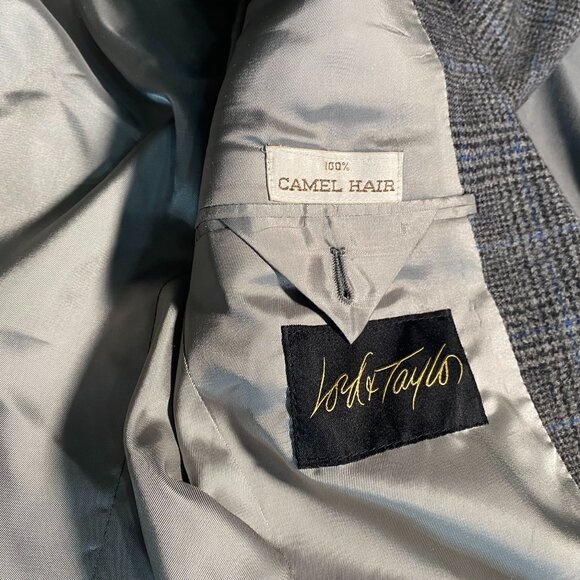 Lord & Taylor Fifth Avenue Collection Mens Blazer Jacket 40R Camel Hair Plaid - Picture 4 of 16